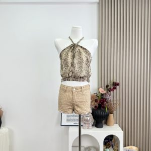 Women's Leopard Print Halter Cami Top Sexy Cropped Tank
