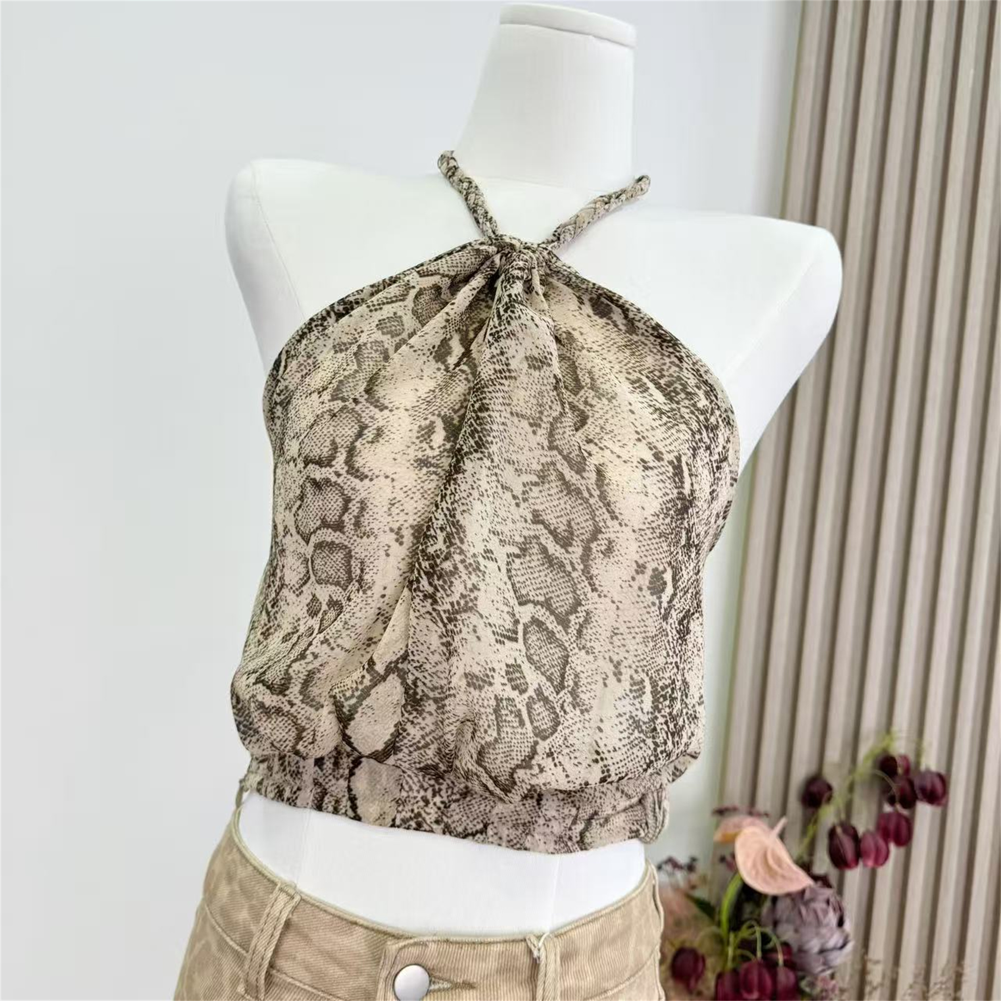 Women's Leopard Print Halter Cami Top Sexy Cropped Tank - Image 5