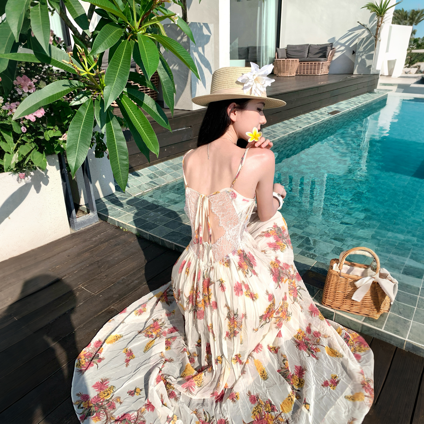 Lake Como Garden Black Label Pleated Floral Cami Maxi Dress Summer - Image 4