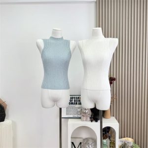 Women's Sleeveless Ribbed Half-Turtleneck Stretch Tank Top - Slimming Cropped Vest