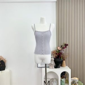 Light Purple Knit Camisole Tank Top for Women Slim Fit Short Design