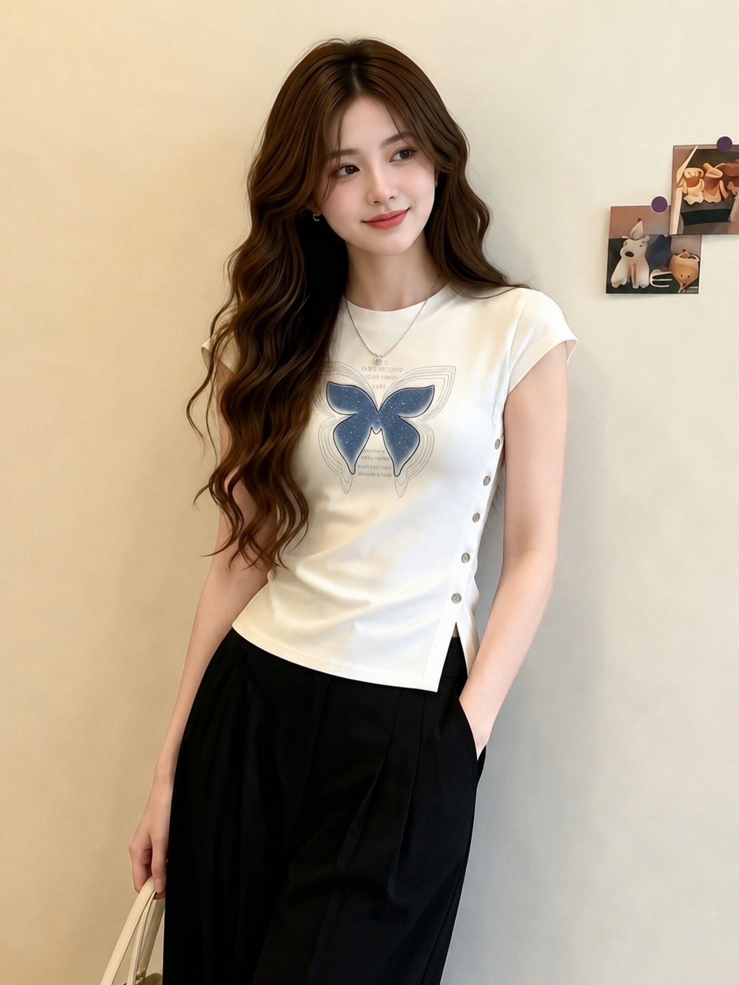 Women's White Side Slit Fitted Short Sleeve T-Shirt 2026 Summer Casual Top - Image 3
