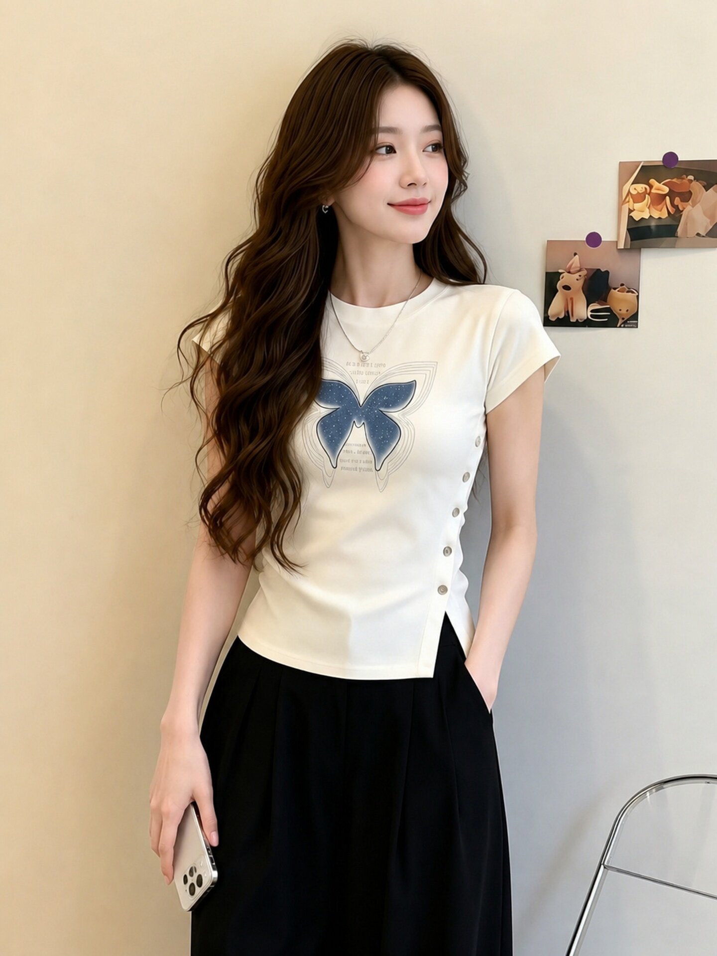 Women's White Side Slit Fitted Short Sleeve T-Shirt 2026 Summer Casual Top - Image 4