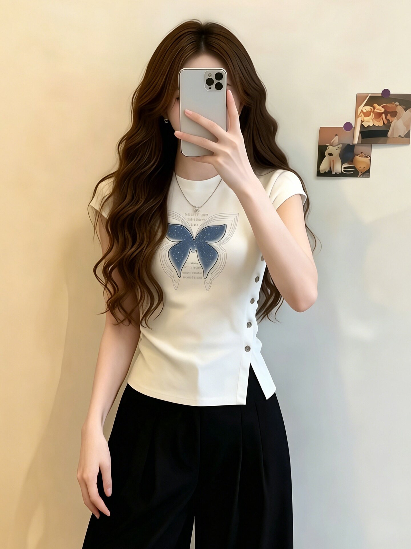 Women's White Side Slit Fitted Short Sleeve T-Shirt 2026 Summer Casual Top