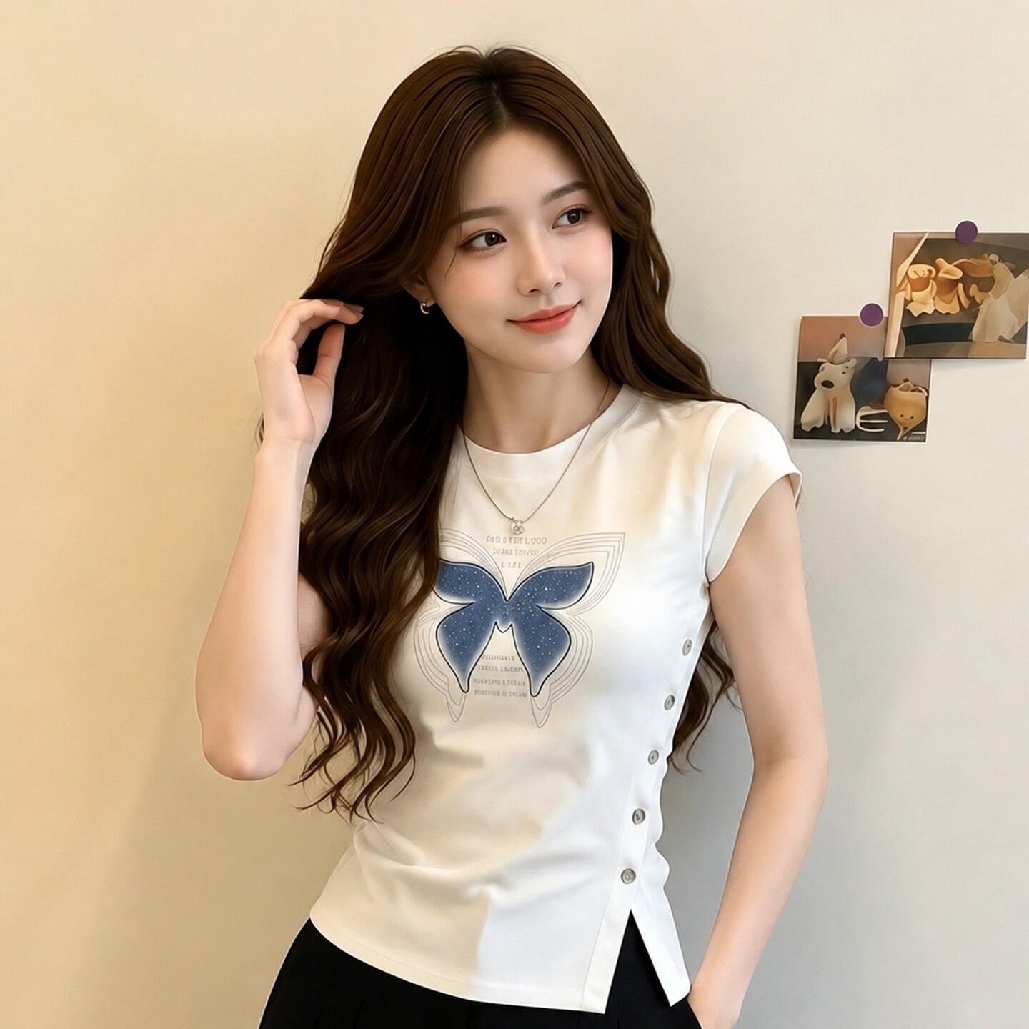 Women's White Side Slit Fitted Short Sleeve T-Shirt 2026 Summer Casual Top - Image 5