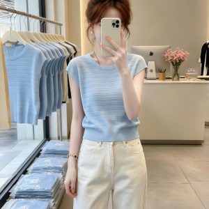 Light Blue Loose Fit T-Shirt for Women 2026 Summer Short Sleeve Casual Top