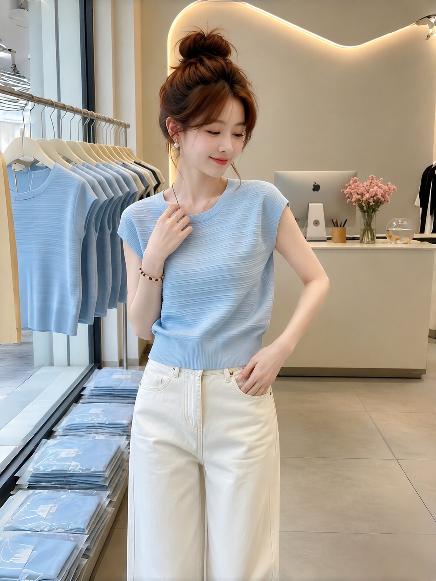 Light Blue Loose Fit T-Shirt for Women 2026 Summer Short Sleeve Casual Top - Image 4