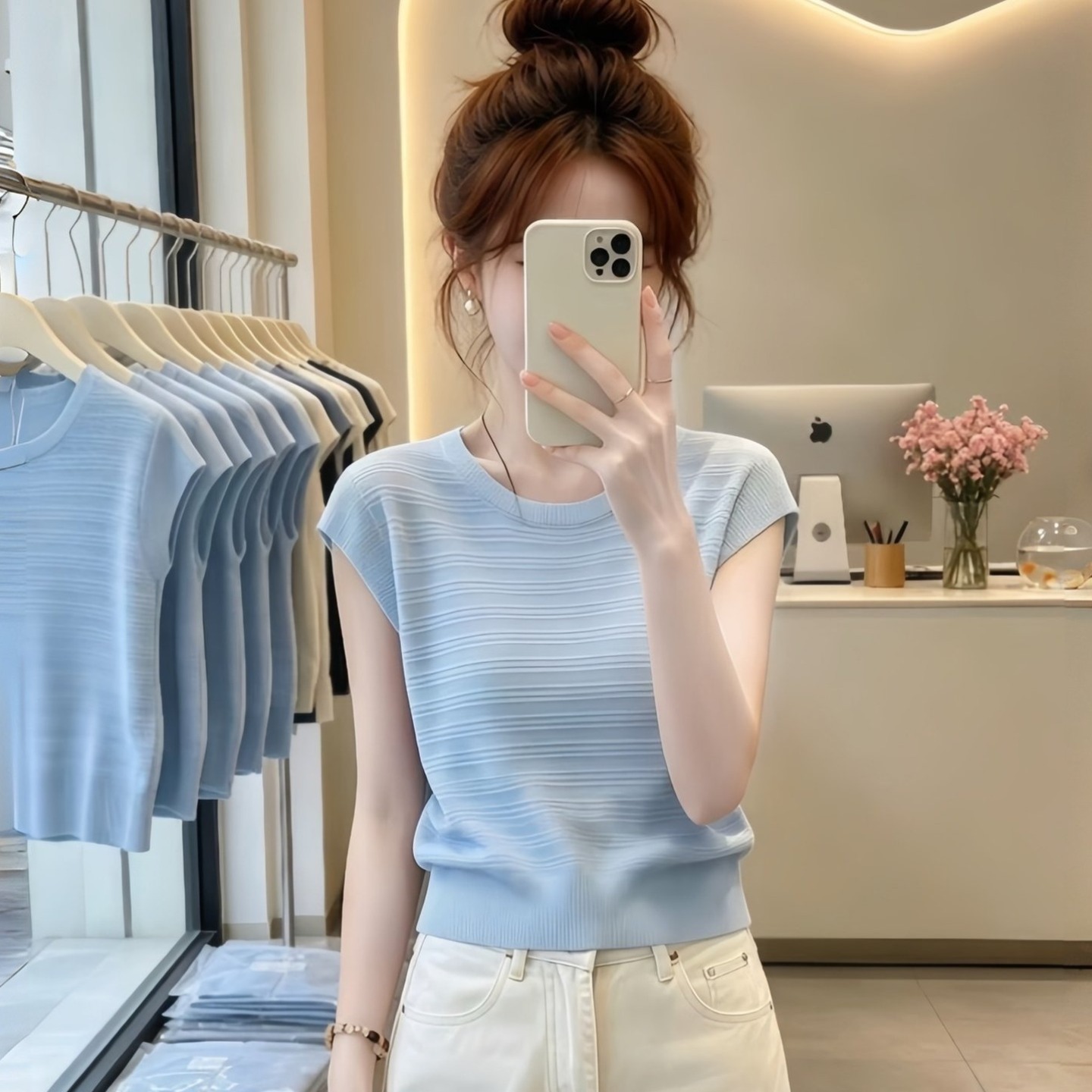 Light Blue Loose Fit T-Shirt for Women 2026 Summer Short Sleeve Casual Top - Image 5