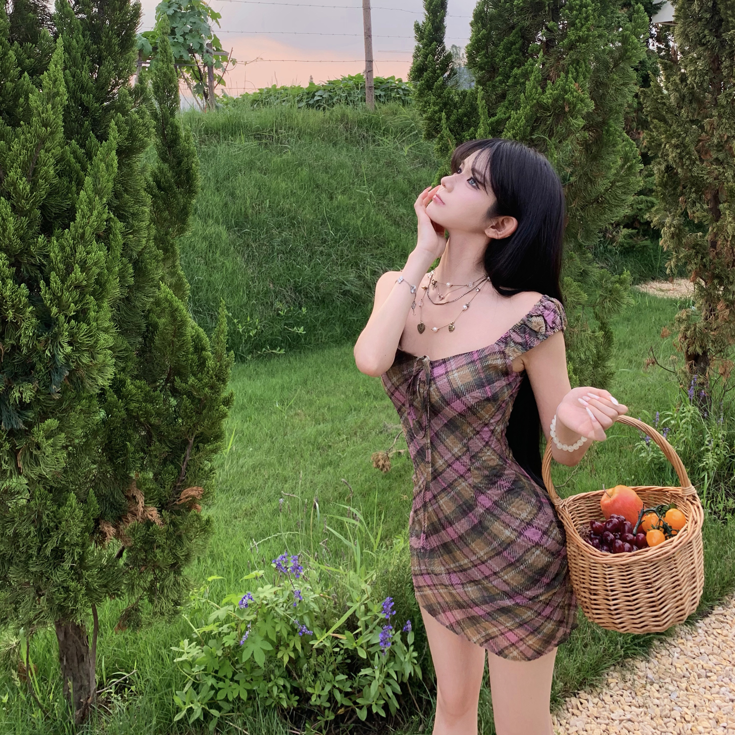 Sweet Plaid 2026 Summer Women's Retro Plaid Waist-Cinched Dress - Image 2