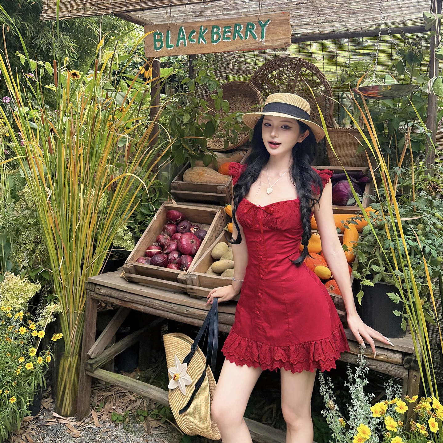 Wine-Stained Rose Red Sleeveless A-Line Mini Dress for Women Summer Vacation - Image 5