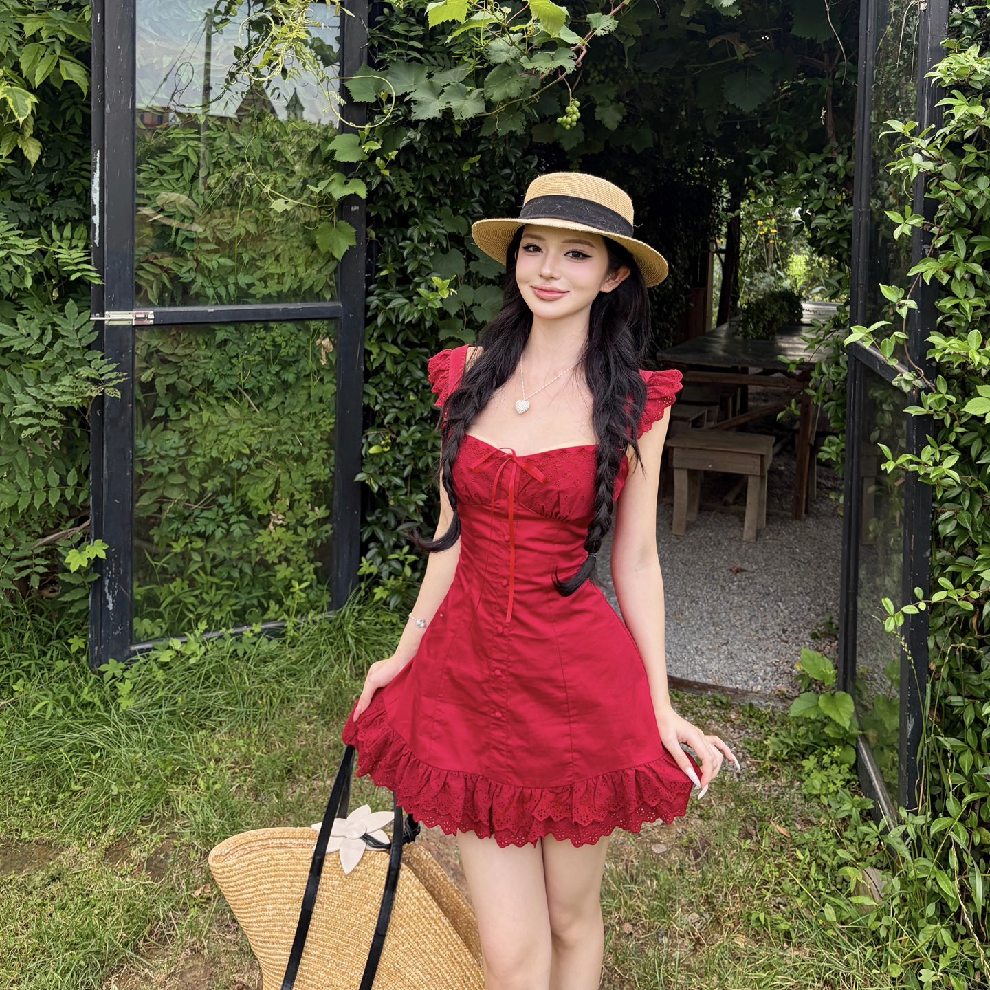 Wine-Stained Rose Red Sleeveless A-Line Mini Dress for Women Summer Vacation