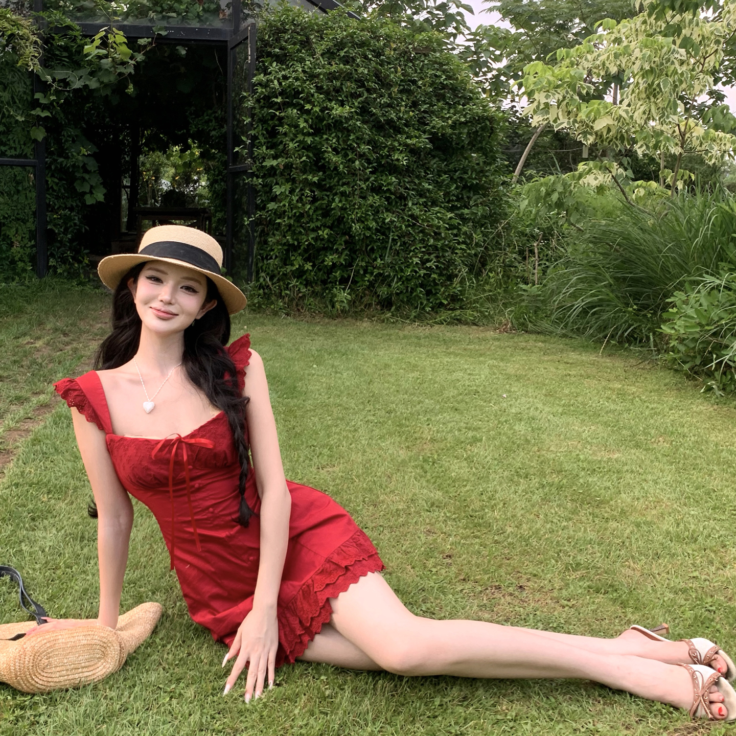 Wine-Stained Rose Red Sleeveless A-Line Mini Dress for Women Summer Vacation - Image 3