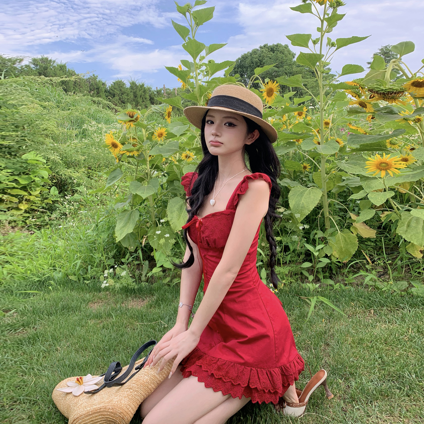 Wine-Stained Rose Red Sleeveless A-Line Mini Dress for Women Summer Vacation - Image 2