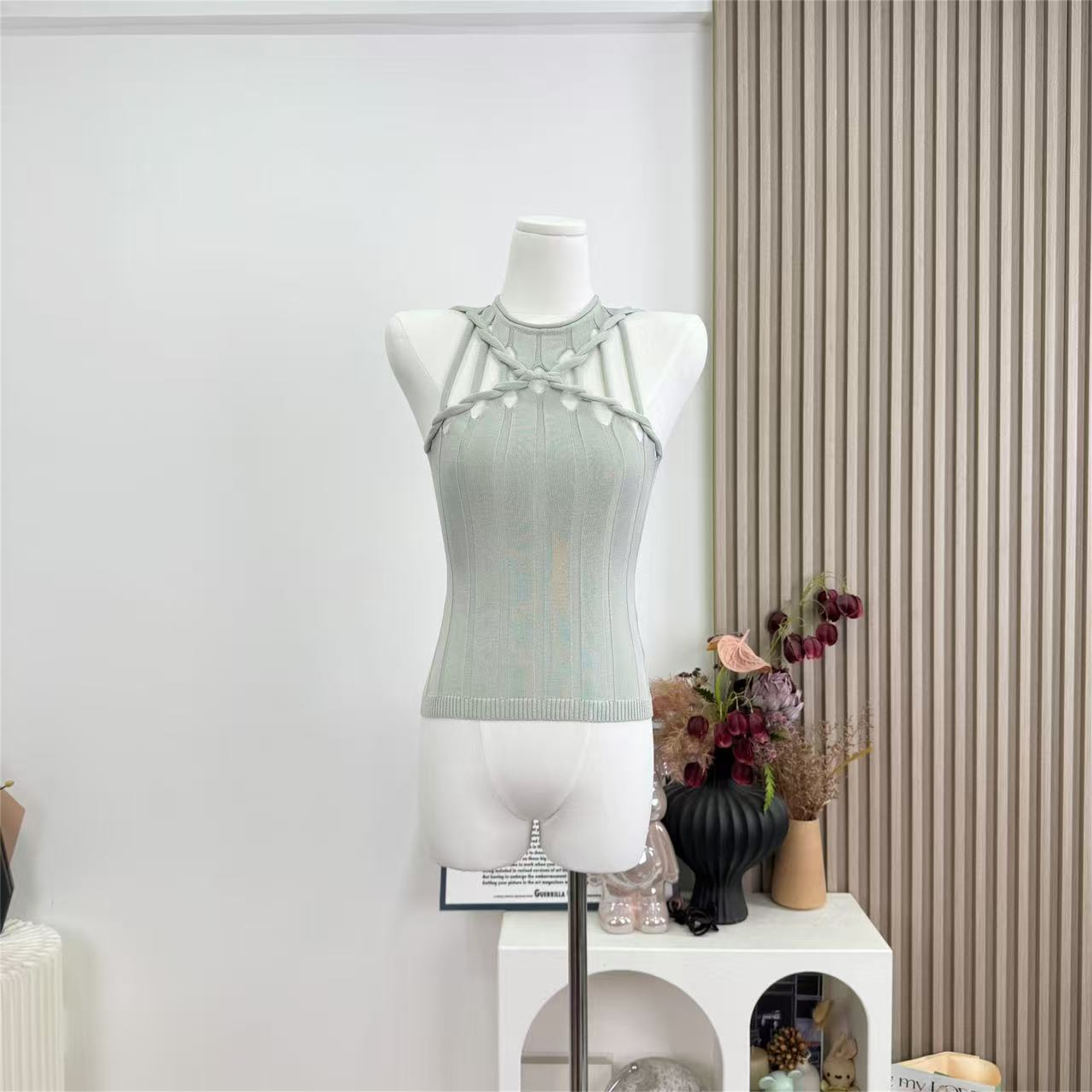 Kikimy Light Mint Halter Neck Cutout Knit Cami Top - Image 2