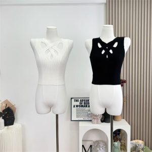 Slim Fit Halter Knit Crop Cami Top with Cutout Detail