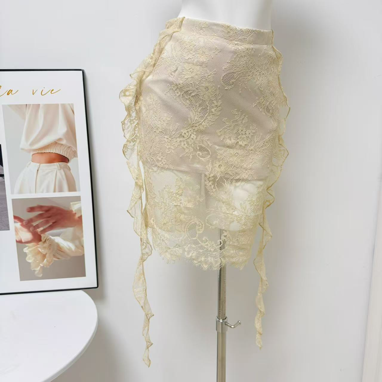 Elegant Off-Shoulder Knit Top and Lace Embroidered Skirt Two-Piece Set for Women - Image 4