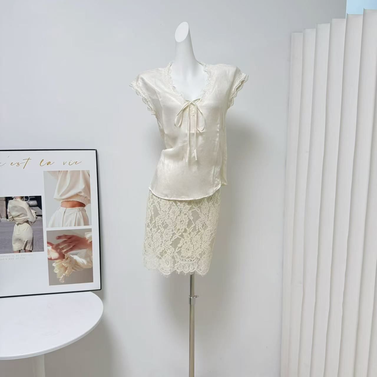 JING Summer Dream Lyocell Tencel Linen Sleeveless Shirt Lace Panel Top