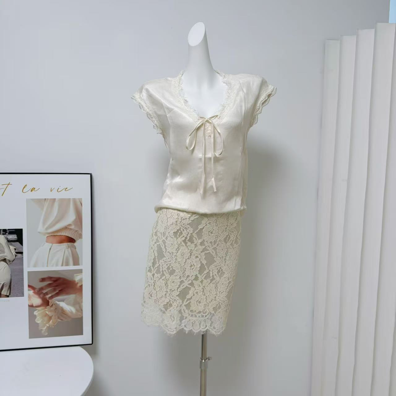 JING Summer Dream Lyocell Tencel Linen Sleeveless Shirt Lace Panel Top - Image 2