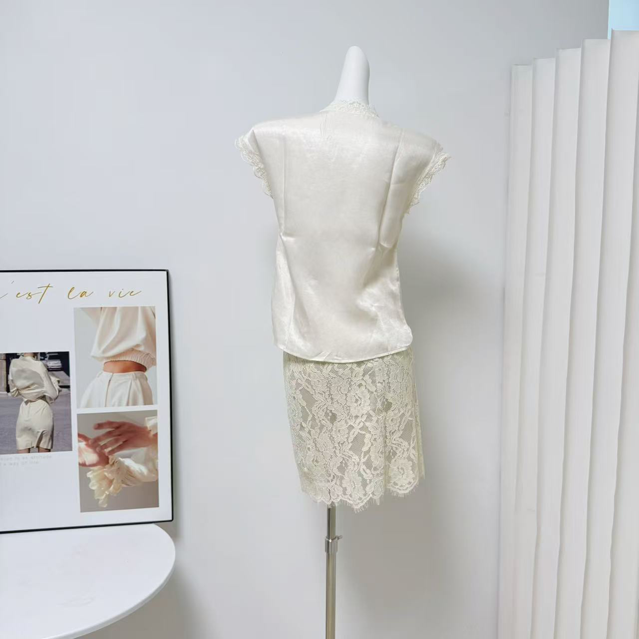 JING Summer Dream Lyocell Tencel Linen Sleeveless Shirt Lace Panel Top - Image 5