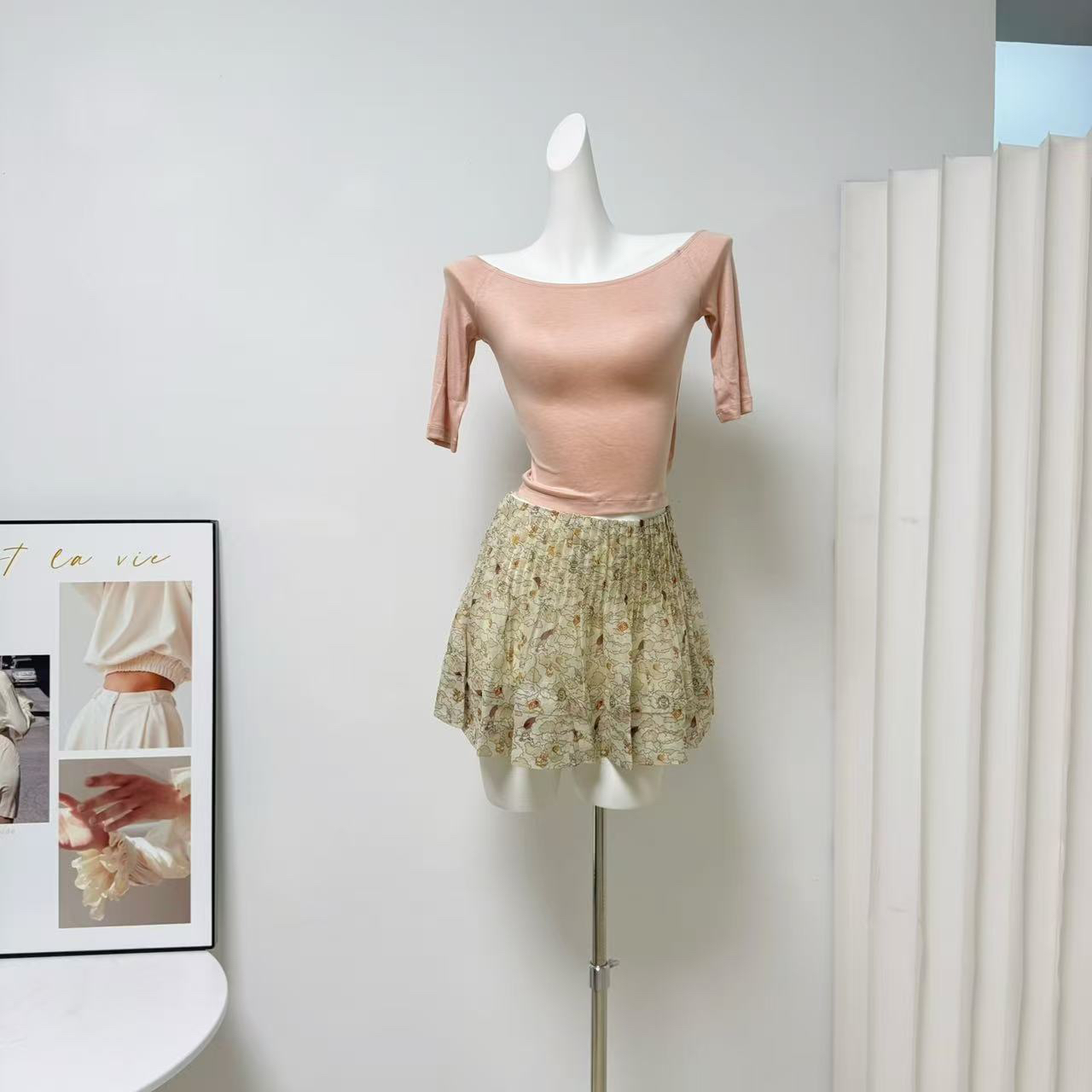 Women's Two-Piece Set with Lyocell T-Shirt and Floral Skirt