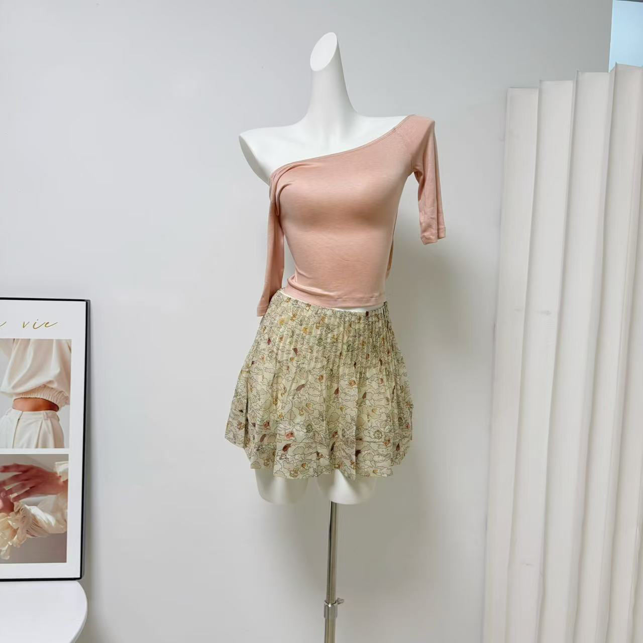 Women's Two-Piece Set with Lyocell T-Shirt and Floral Skirt - Image 2