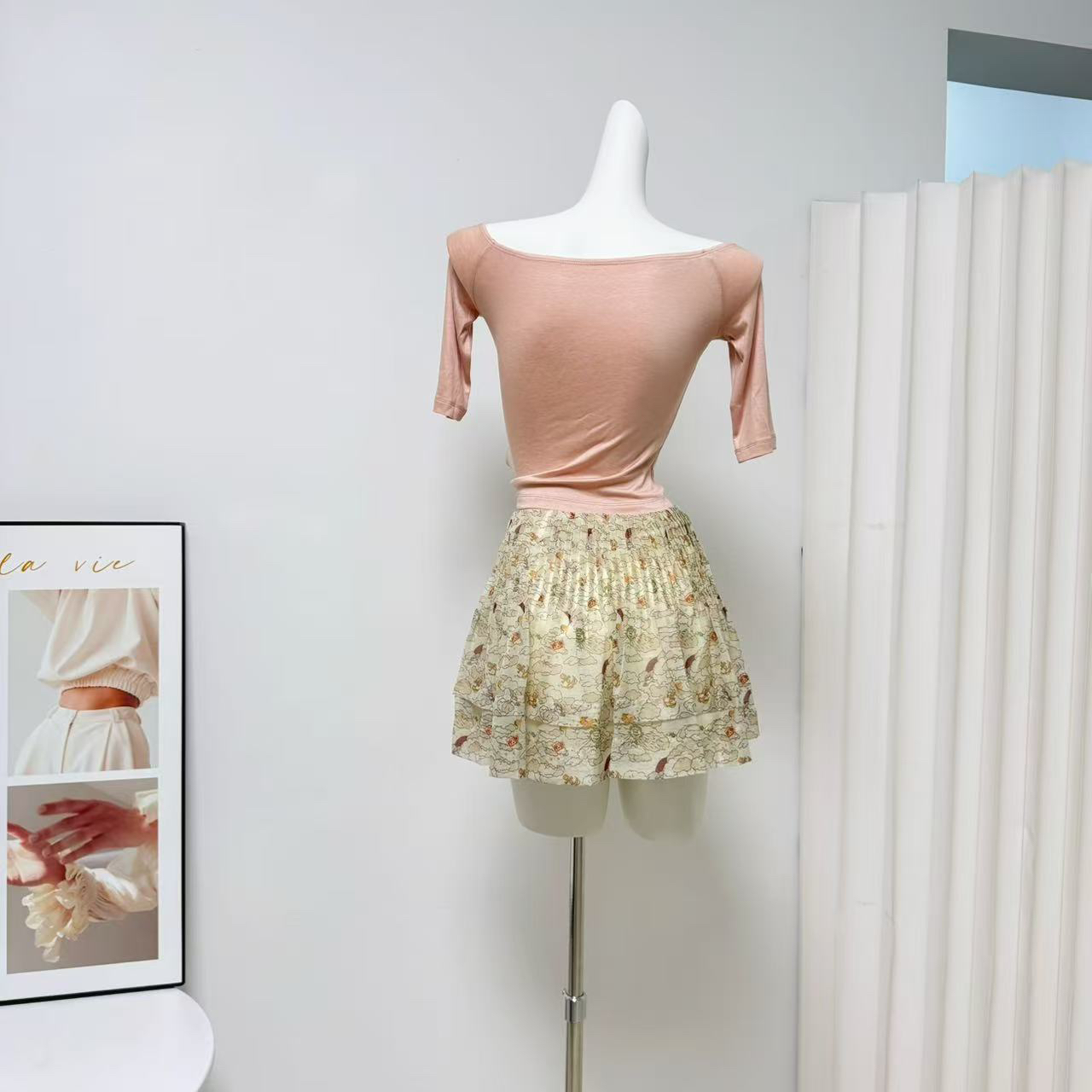 Women's Two-Piece Set with Lyocell T-Shirt and Floral Skirt - Image 5