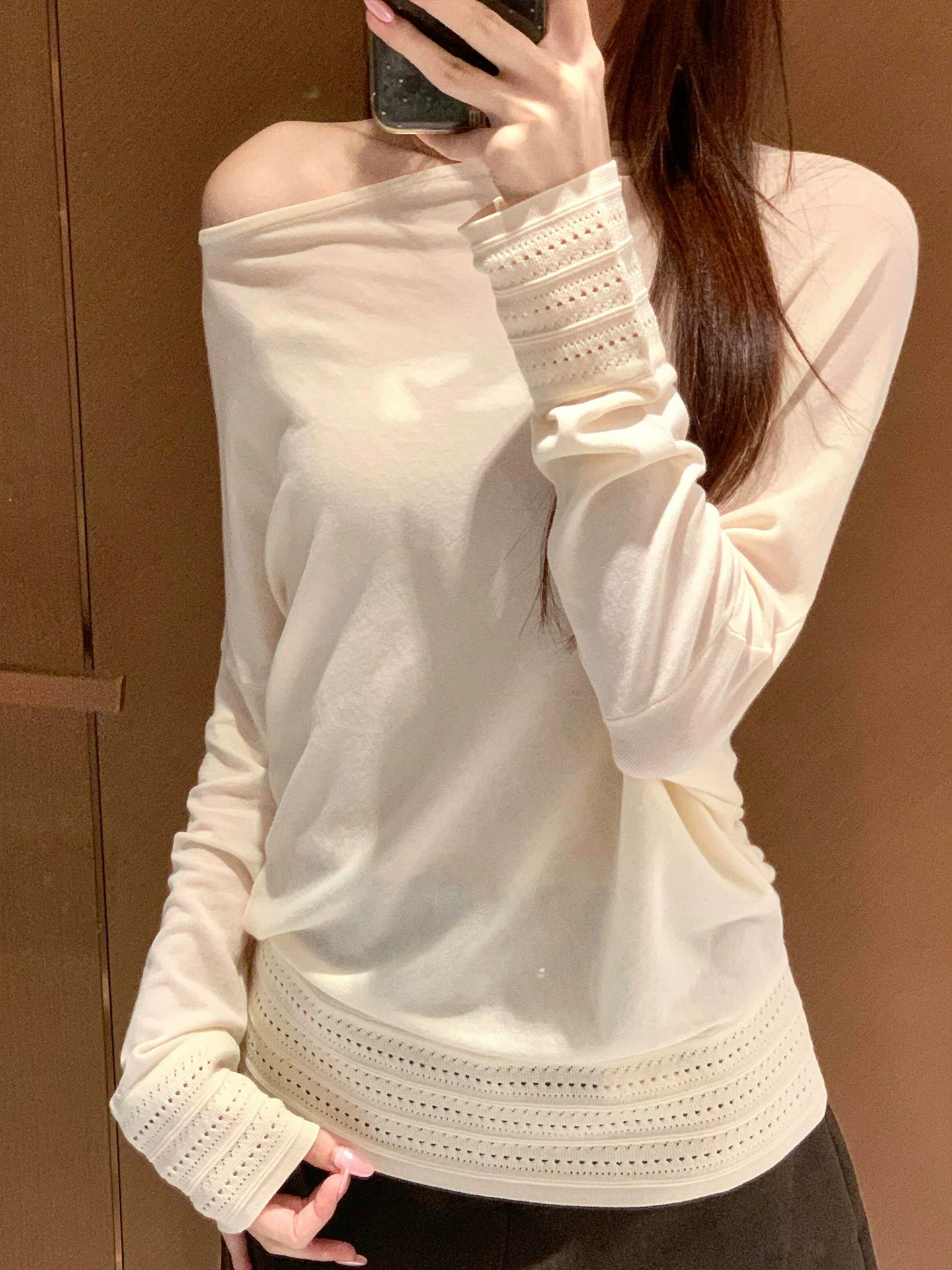 French Style Hollow Out Long Sleeve Knit Sweater for Women 2026 Early Autumn Lazy Elegant Loose Top - Image 2