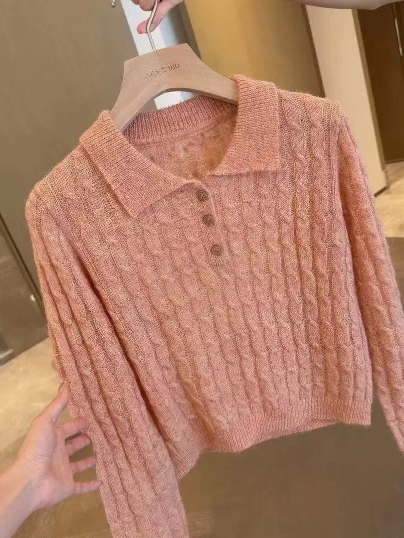 Grapefruit Soda Soft Polo Neck Cable Knit Base Layer Women Autumn Pullover Sweater - Image 4